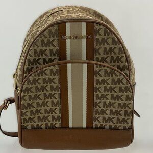 Michael Kors Khaki Brown Signature Jacquard Leather Backpack EXCELLENT CONDITION